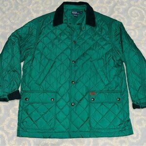 Polo Ralph Lauren Quilted Barn Jacket Emerald Green Nylon Corduroy Collar XL